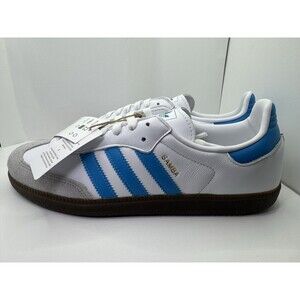 Adidas Originals Samba OG JR0612 White/Shock Cyan/Gum Shoes, Size 10 NWT